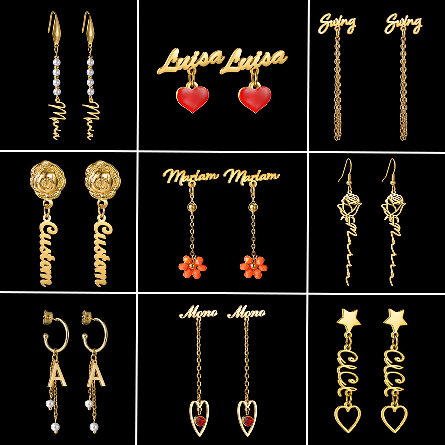 Pearl Earring Stud - Auxauxme Orecchini con nome personalizzato Acciaio