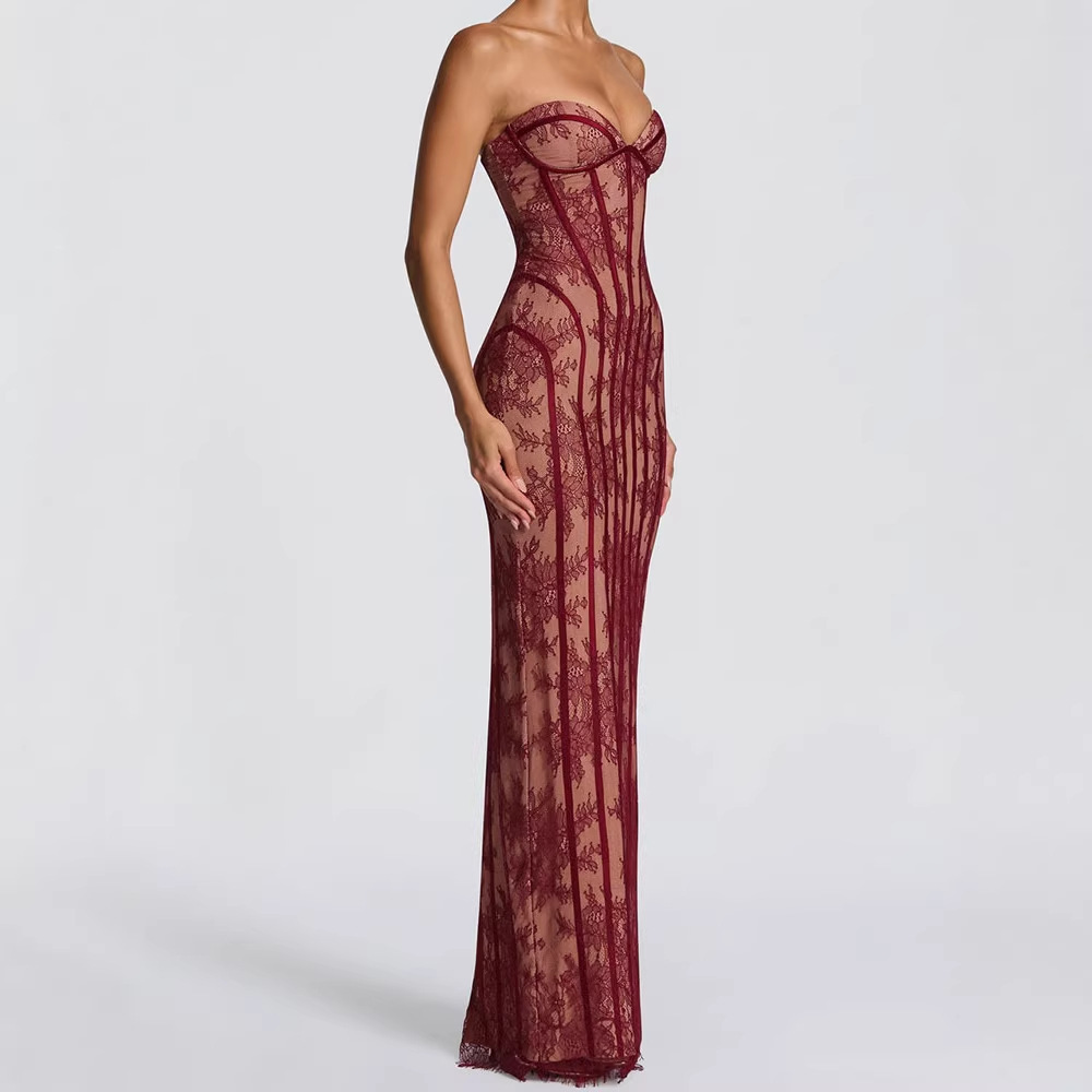 Women Formal Wear For Party - Abito lungo aderente senza spalline da