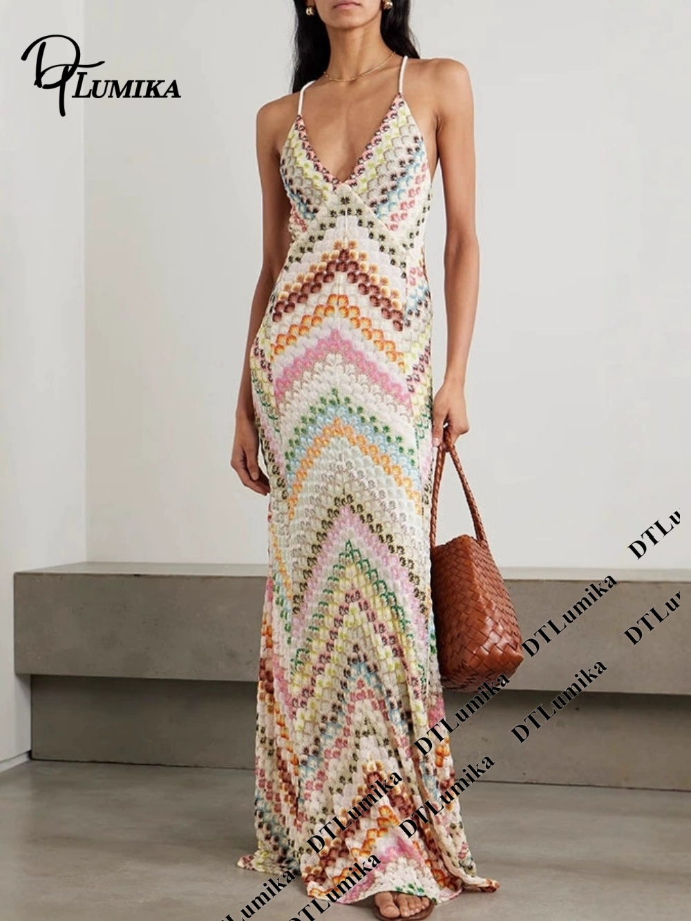 Women'S Formal Resort Wear - DTLumika Abito lungo con stampa bohémien,